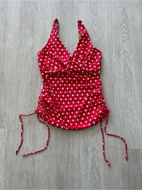 Captiva Red Polka Dot Women’s Size Small Summer Beach Swimsuit Tankini Top -FLAW